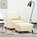 vidaXL Fotoliu canapea cu taburet, crem, 60 cm, piele ecologică