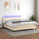 Cumpara ieftin Pat cu arcuri, saltea și LED, crem, 180x200 cm, textil