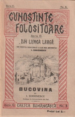 I. SIMIONESCU - BUCOVINA ( 1922 ) foto