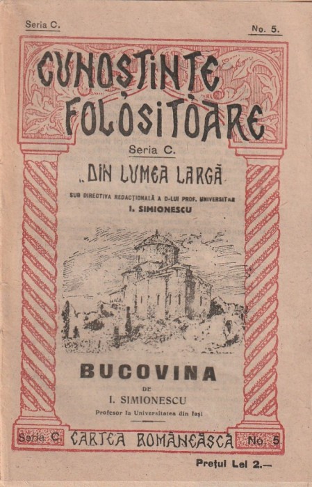 I. SIMIONESCU - BUCOVINA ( 1922 )