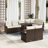 Cumpara ieftin Set de canapele pentru grădină cu pernă 9 pcs Maro Rattan poli