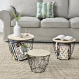 Cosuri living Padua set 3 bucati masuri diferite cu blat detasabil negru/culoarea lemnului [en.casa] HausGarden Leisure