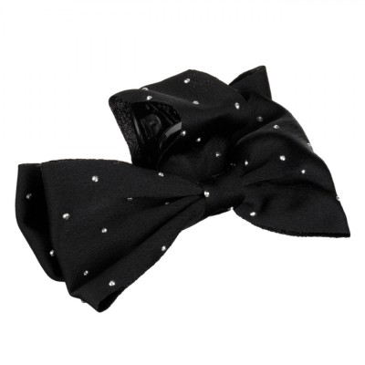 Clamă Păr, Funda Satinată cu Strass, Negru, 9cm pentru Femei foto