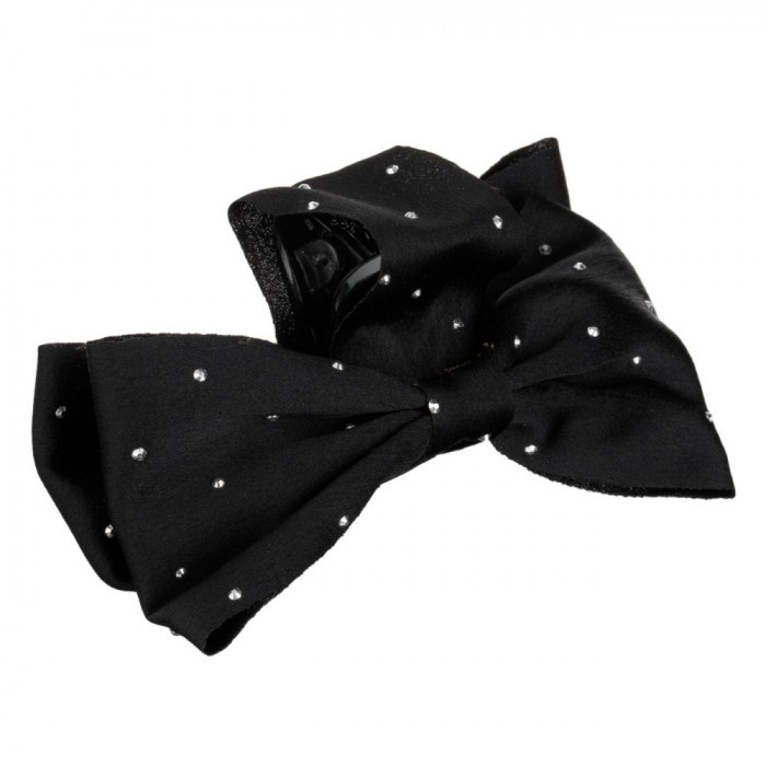 Clamă Păr, Funda Satinată cu Strass, Negru, 9cm pentru Femei