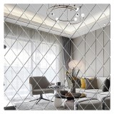 Set 58 Oglinzi Acrilice Autoadezive Luxer Romb 100x100 cm Argintiu Decor Dormitor Sufragerie Hol Birou Rezistent Impact