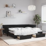VidaXL Pat de zi cu extensie și sertare, negru, 90x200 cm, catifea