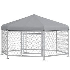 PawHut Cusca de 2,1 x 1,85 x 1,2 m, Tarc pentru Caini, Argintiu | Aosom Romania