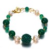 Bratara Argint 925 cu Agat Verde Smarald, Perle de Cultura, Placata Aur, Ajustabila 18-23cm, Sensation, Cutie Cadou inclusa