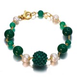 Cumpara ieftin Bratara Argint 925 cu Agat Verde Smarald, Perle de Cultura, Placata Aur, Ajustabila 18-23cm, Sensation, Cutie Cadou inclusa