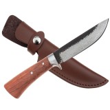 Cumpara ieftin Cutit de vanatoare IdeallStore&reg;, Adventure Accuracy, otel damasc, 25 cm, maner lemn, maro, husa piele
