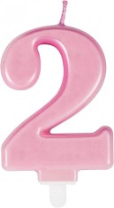 Lumanare pentru tort numarul 2 UVTQSSP, ceara, roz, 8 cm