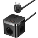 Incarcator retea Baseus GaN Powerstrip, Quick Charge 30W, 3 x AC, 2 x USB Type-C Output 5V/3A, 2 x USB, lungime Cablu 1.5m, negru