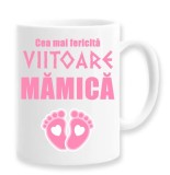 Cana alba personalizata &quot;Cea mai fericita viitoare mamica&quot;, INOVATIX&reg;. 330ml, Oem