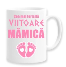 Cana alba personalizata &quot;Cea mai fericita viitoare mamica&quot;, INOVATIX&reg;. 330ml