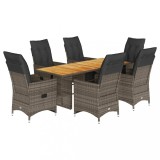 Cumpara ieftin Set bistro de gradina cu perne, 7 piese, gri, poliratan