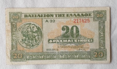 Bancnota veche Grecia - 20 Drahme 1940 - circulata foto
