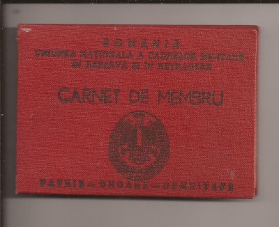 Carnet de membru Uniunea nationala a cadrelor militare in rezerva foto