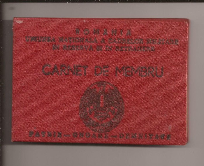 Carnet de membru Uniunea nationala a cadrelor militare in rezerva