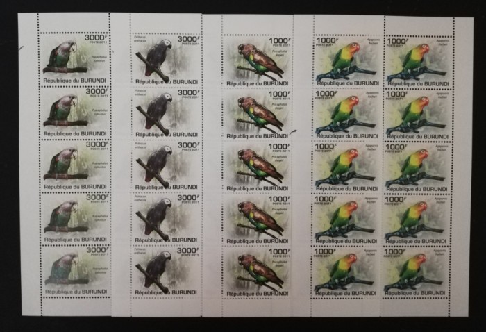 REP.BURUNDI - PAPAGALI-4 M/SH.10 SERII COMPLECTE DANTELATE-MNH** - RBU 118C