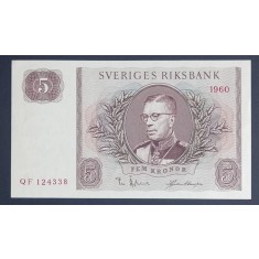 Suedia, 5 Kronor 1960, UNC.
