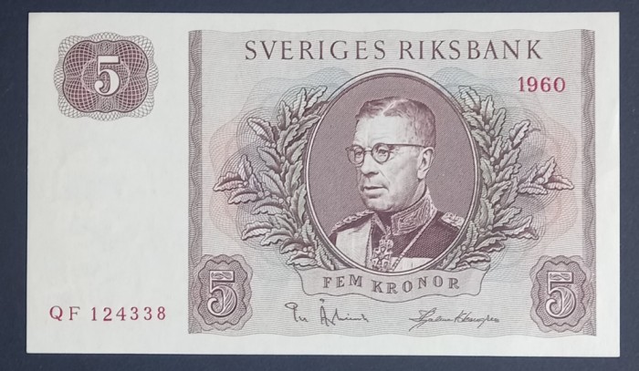 Suedia, 5 Kronor 1960, UNC.