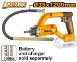 Vibrator beton INGCO, 20V, 0-2500 RPM, frecventa vibrare 190Hz, tija 35x1200mm, compatibil acumulatori INGCO 20V, fara acumulator si incarcator