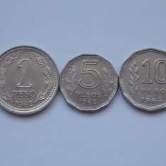 LOT 3 MONEDE ARGENTINA-1962-1 PESO,5 PESOS,10 PESOS