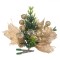 Ornament Crăciun, Floare Cu Clips, Crenguță Pomușoare Auriu, Mărgele Translucide, Panglică In, 12cm