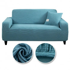 Husa canapea 2 locuri. stofa si elasten, elastica, Bleu foto