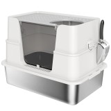 PawHut Litieră pentru Pisici &Icirc;nchisă din Oțel Inoxidabil XL cu Capac, Gri Deschis | Aosom Romania
