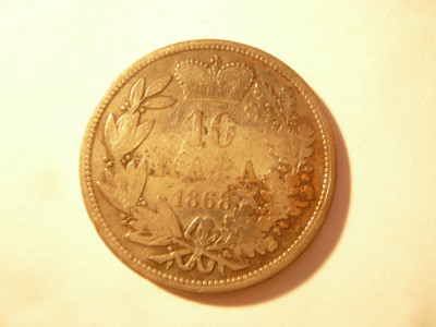 Moneda 10 para 1868 bronz argintat Rege Mihailo Obrenović III foto