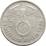 Germania Nazista 5 Reichs Mark 1936A Argint VF, 14g, 29mm