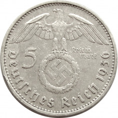 q089 GERMANIA NAZISTA 5 MARCI REICHS MARK 1936 A ARGINT EF