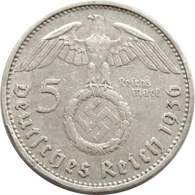 q089 GERMANIA NAZISTA 5 MARCI REICHS MARK 1936 A ARGINT EF foto