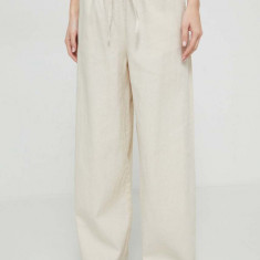 Roxy pantaloni din in lniane Lekeitio culoarea bej, drept, high waist ERJNP03545
