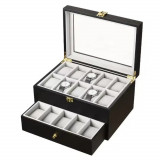 Cutie caseta din lemn pentru depozitare si organizare 20 ceasuri, model Premium cu sertar, Pufo