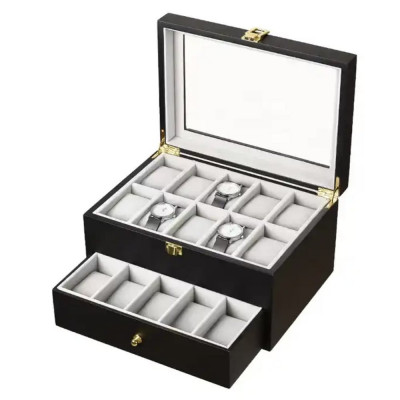 Cutie caseta din lemn pentru depozitare si organizare 20 ceasuri, model Premium cu sertar, Pufo foto