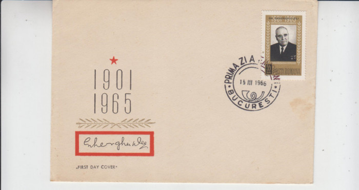 C12 - FDC Romania - Gh Gheorghiu Dej - 1 an de la moarte - LP623 - 1966