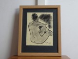 Corneliu Baba, &rsquo;Nud meditand&rsquo;| Tablou vechi, carbune pe hartie