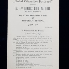 SOCIETATEA HIPICA ROMANA - AL 4 - LEA CONCURS HIPIC NATIONAL , PROGRAM OFICIAL , ZIUA A - II -A , 7 IUNIE 1914