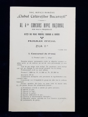 SOCIETATEA HIPICA ROMANA - AL 4 - LEA CONCURS HIPIC NATIONAL , PROGRAM OFICIAL , ZIUA A - II -A , 7 IUNIE 1914 foto