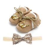 Pantofiori imblaniti maro cu bentita asortata (Marime Disponibila: 6-9 luni