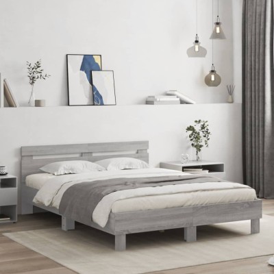 vidaXL Cadru de pat cu tăblie gri sonoma 140x190 cm lemn prelucrat 3207439 foto