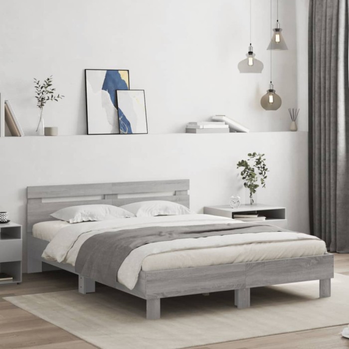 vidaXL Cadru de pat cu tăblie gri sonoma 140x190 cm lemn prelucrat 3207439