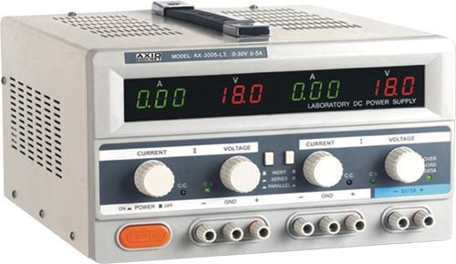 Sursa de alimentare, AXIOMET, AX-3003D-3, LCD, 3 canale, pentru simularea condițiilor de alimentare variabile &icirc;n teste de stres, Setare tensiune cu bu