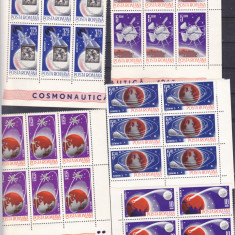 ROMANIA 1965 LP 619 COSMONAUTICA BLOCURI DE 4 TIMBRE MNH, Nestampilat