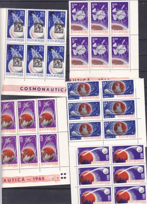 ROMANIA 1965 LP 619 COSMONAUTICA BLOCURI DE 4 TIMBRE MNH, Nestampilat foto