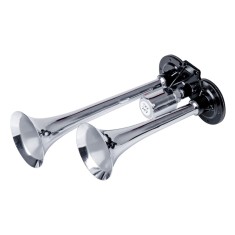 Claxon camion de tip &quot;goarna&quot;, dublu, bitonal, finisaj cromat, alimentare 12v - 24v, 118 db