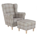 Set fotoliu cu taburet, din textil maro, Astrid, 86x72x105 cm