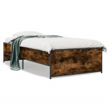 VidaXL Cadru de pat, stejar fumuriu, 90x190cm, lemn prelucrat și metal